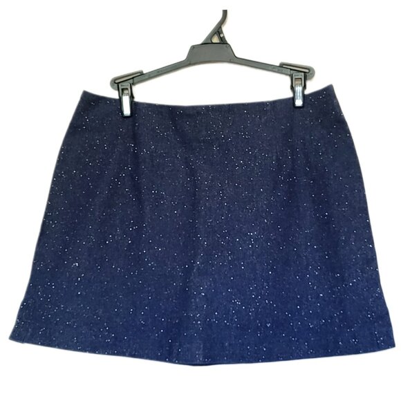LE CHATEAU Vintage 90's Blue Denim Sparkly Mini Skirt Size 5 (Small) - Picture 1 of 4